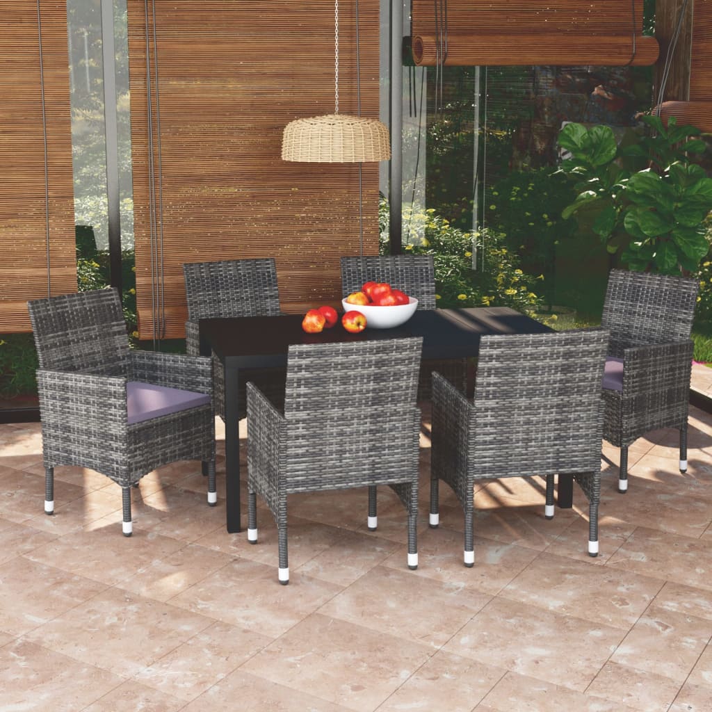 7-tlg. Garten-Essgruppe mit Kissen Poly Rattan Grau