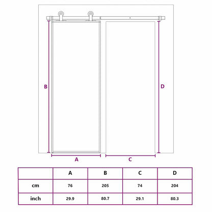 Schiebetür ESG-Glas und Aluminium mattiert 76x205 cm Schwarz