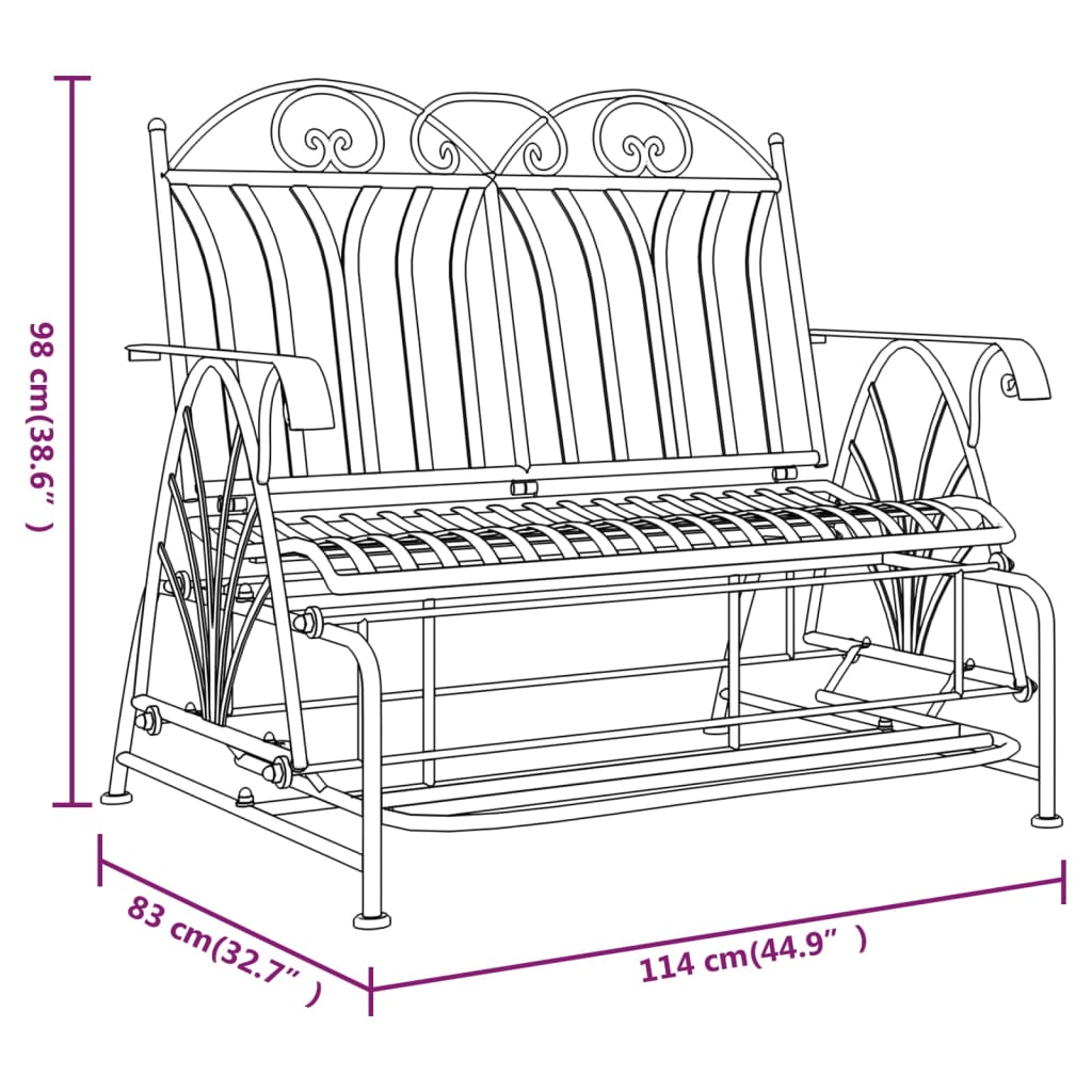 Schaukelbank 2-Sitzer 114 cm Schwarz Stahl - Pazzar.ch