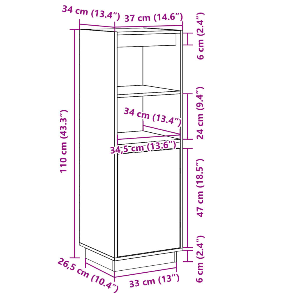 Highboard 37x34x110 cm Massivholz Kiefer - Pazzar.ch