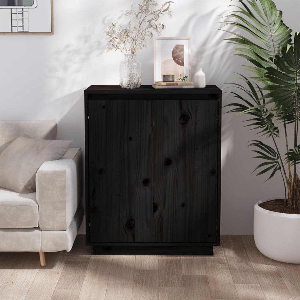 Sideboard Schwarz 60x34x75 cm Massivholz Kiefer - Pazzar.ch