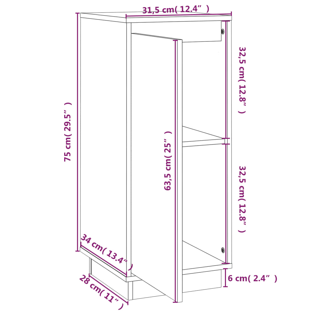 Sideboards 2 Stk. Weiß 31,5x34x75 cm Massivholz Kiefer - Pazzar.ch