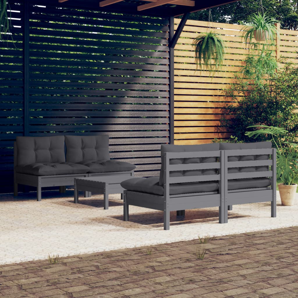 5-tlg. Garten-Lounge-Set mit Anthrazit Kissen Kiefernholz - Pazzar.ch