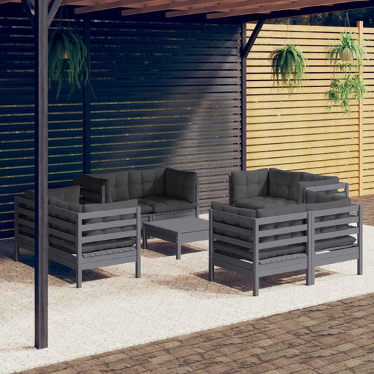 9-tlg. Garten-Lounge-Set mit Anthrazit Kissen Kiefernholz - Pazzar.ch