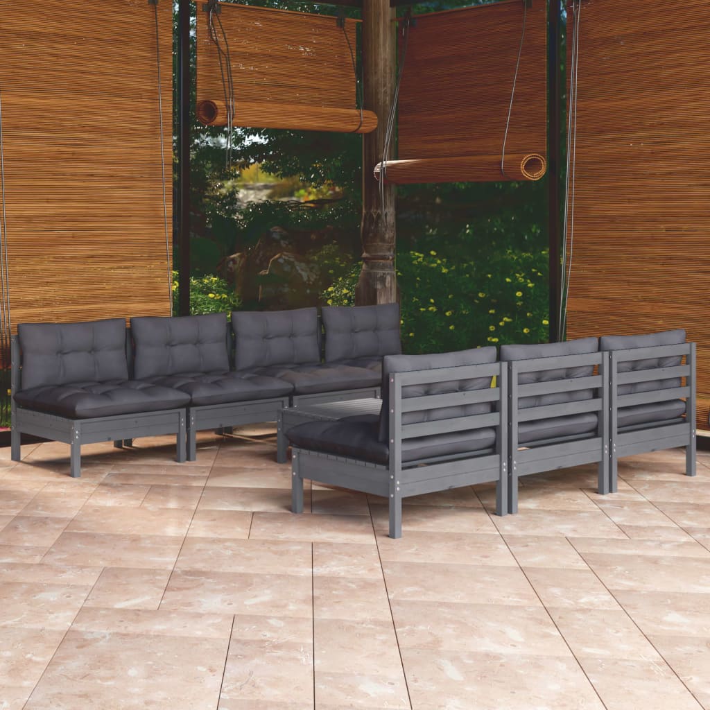 8-tlg. Garten-Lounge-Set mit Anthrazit Kissen Kiefernholz - Pazzar.ch