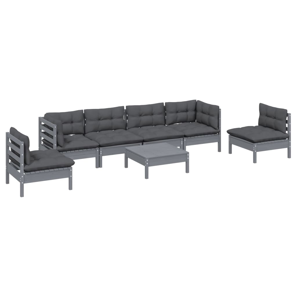 7-tlg. Garten-Lounge-Set mit Kissen Kiefer Massivholz