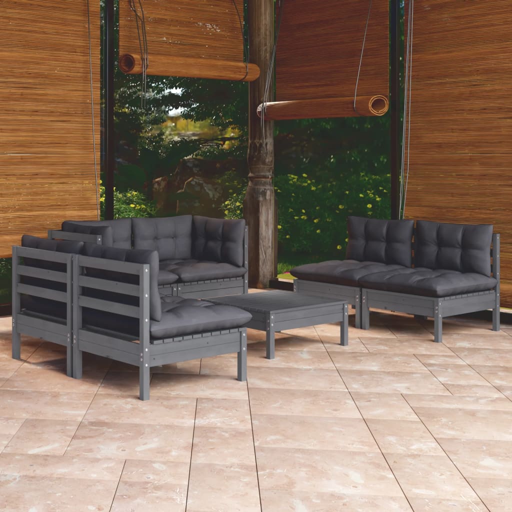 7-tlg. Garten-Lounge-Set mit Kissen Kiefer Massivholz