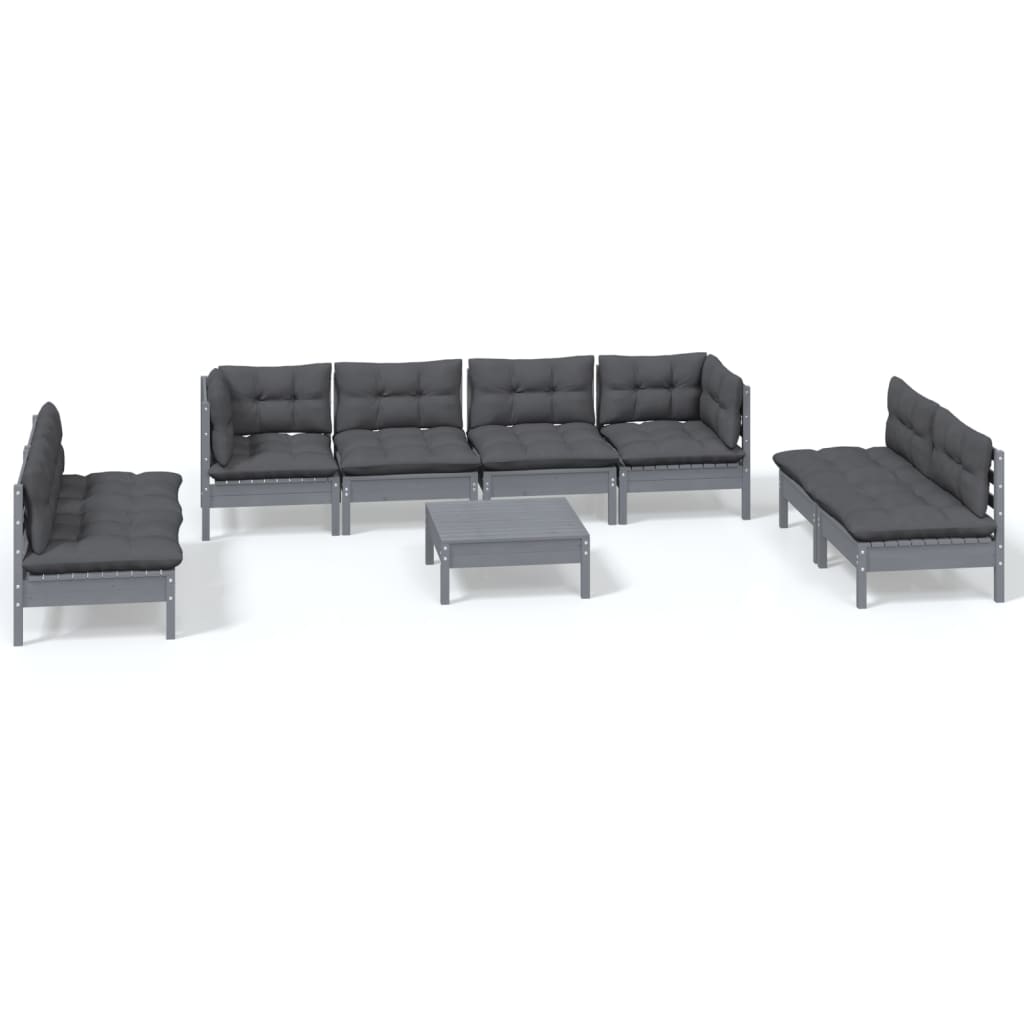 9-tlg. Garten-Lounge-Set mit Kissen Kiefer Massivholz