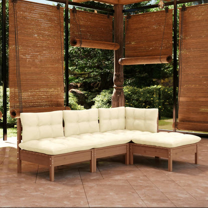 4-tlg. Garten-Lounge-Set mit Kissen Honigbraun Kiefernholz - Pazzar.ch