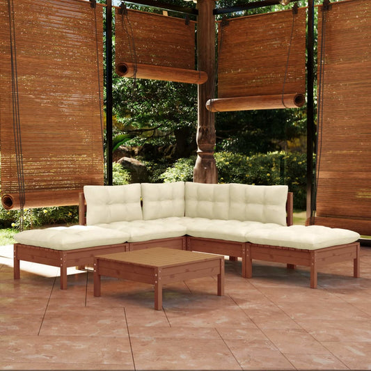 6-tlg. Garten-Lounge-Set mit Kissen Honigbraun Kiefernholz - Pazzar.ch