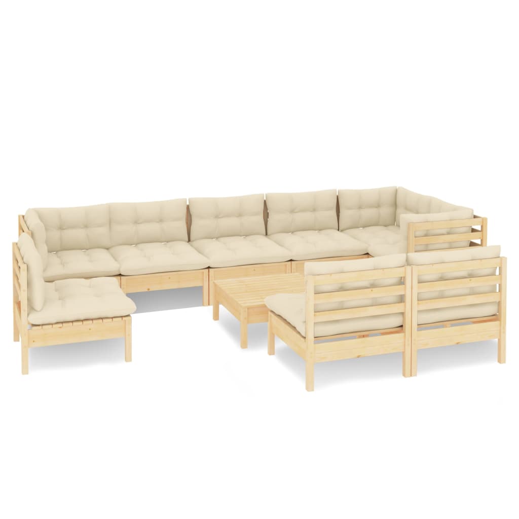 10-tlg. Garten-Lounge-Set mit Creme Kissen Massivholz Kiefer - Pazzar.ch