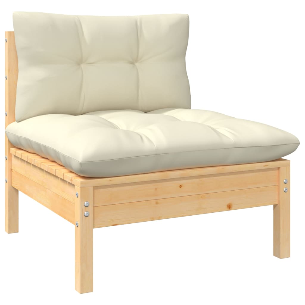 10-tlg. Garten-Lounge-Set mit Creme Kissen Massivholz Kiefer - Pazzar.ch