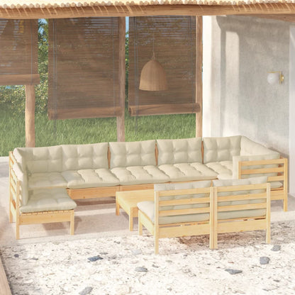 10-tlg. Garten-Lounge-Set mit Creme Kissen Massivholz Kiefer - Pazzar.ch