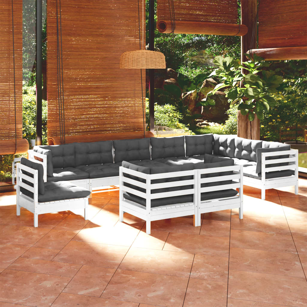 10-tlg. Garten-Lounge-Set mit Kissen Weiß Kiefer Massivholz - Pazzar.ch