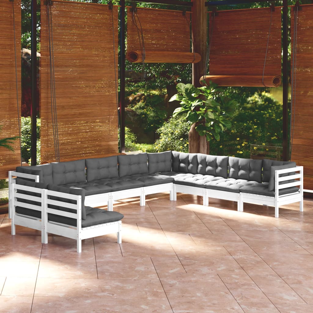 10-tlg. Garten-Lounge-Set mit Kissen Weiß Massivholz Kiefer - Pazzar.ch