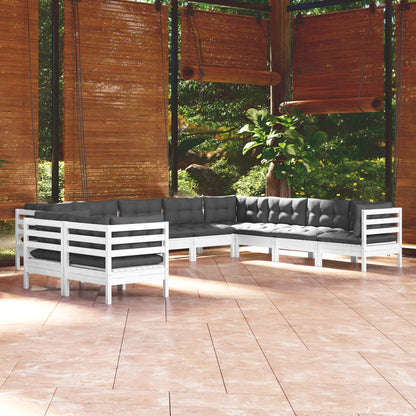 10-tlg. Garten-Lounge-Set mit Kissen Weiß Massivholz Kiefer - Pazzar.ch