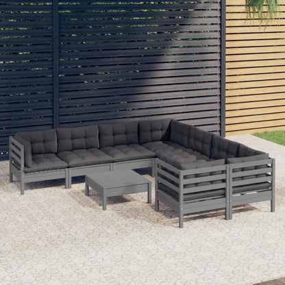 9-tlg. Garten-Lounge-Set mit Kissen Grau Kiefernholz - Pazzar.ch