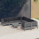 9-tlg. Garten-Lounge-Set mit Kissen Grau Kiefernholz