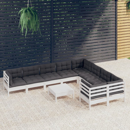 10-tlg. Garten-Lounge-Set mit Kissen Weiß Kiefernholz - Pazzar.ch