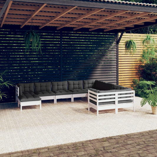 10-tlg. Garten-Lounge-Set mit Kissen Weiß Kiefernholz - Pazzar.ch