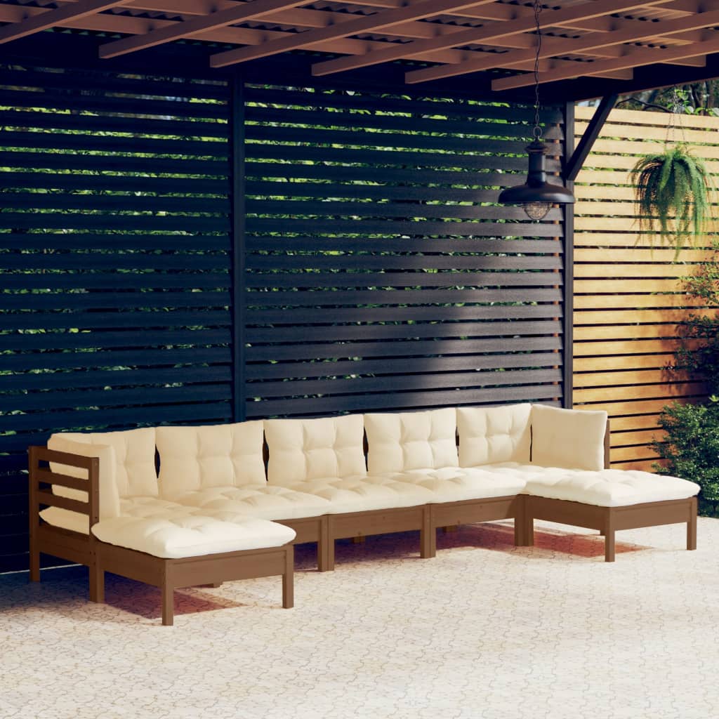 7-tlg. Garten-Lounge-Set mit Kissen Honigbraun Kiefernholz - Pazzar.ch