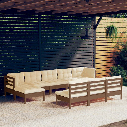 10-tlg. Garten-Lounge-Set mit Kissen Honigbraun Kiefernholz - Pazzar.ch