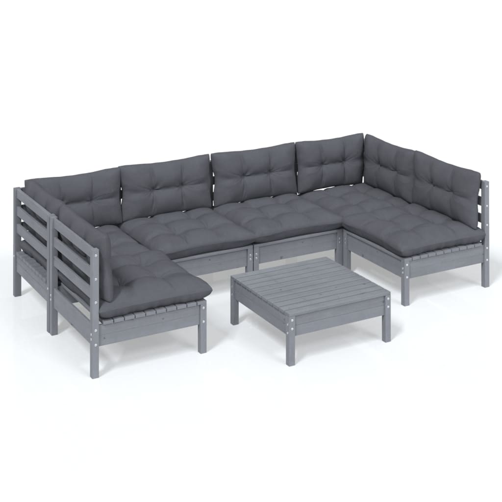 7-tlg. Garten-Lounge-Set mit Kissen Grau Kiefer Massivholz - Pazzar.ch