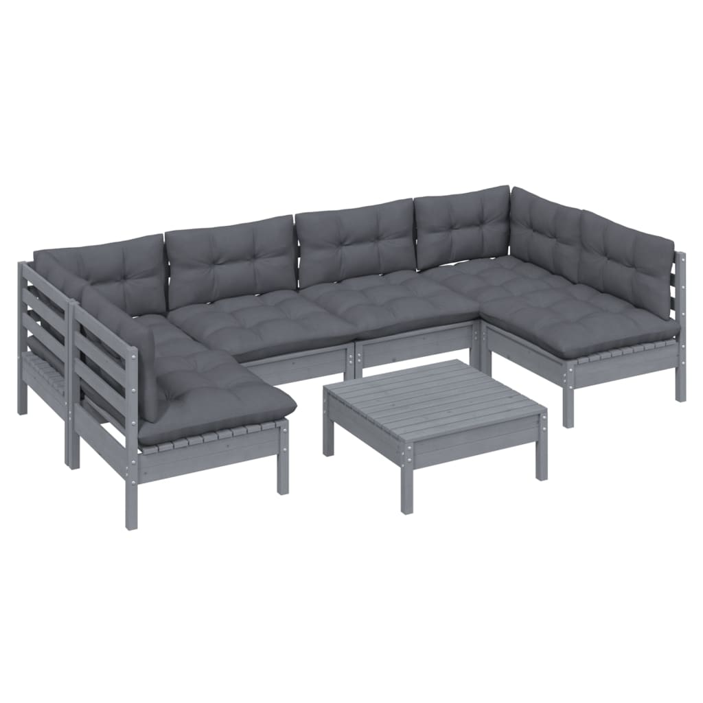 7-tlg. Garten-Lounge-Set mit Kissen Grau Kiefer Massivholz - Pazzar.ch