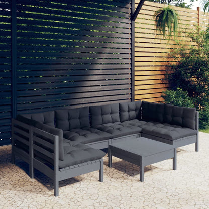 7-tlg. Garten-Lounge-Set mit Kissen Grau Kiefer Massivholz - Pazzar.ch