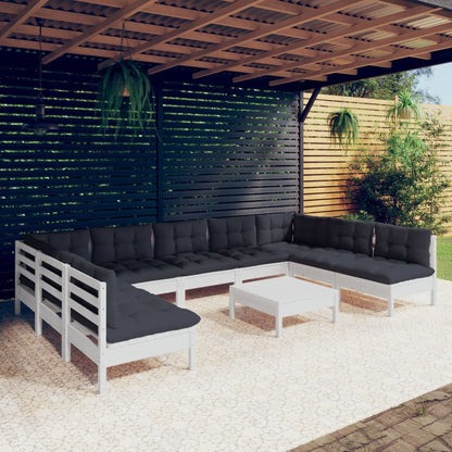 10-tlg. Garten-Lounge-Set mit Kissen Weiß Kiefer Massivholz - Pazzar.ch