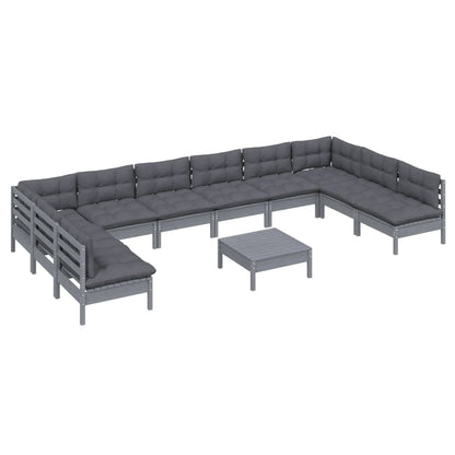 11-tlg. Garten-Lounge-Set mit Kissen Grau Kiefer Massivholz - Pazzar.ch