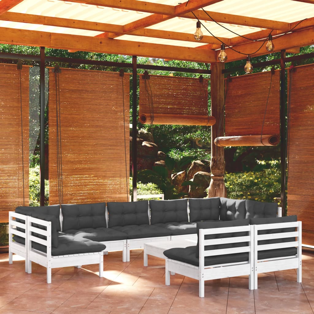 10-tlg. Garten-Lounge-Set mit Kissen Weiß Kiefer Massivholz - Pazzar.ch