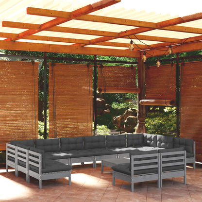 13-tlg. Garten-Lounge-Set mit Kissen Grau Kiefer Massivholz - Pazzar.ch