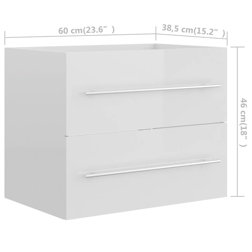 Waschbeckenunterschrank mit Einbaubecken Hochglanz-Weiß