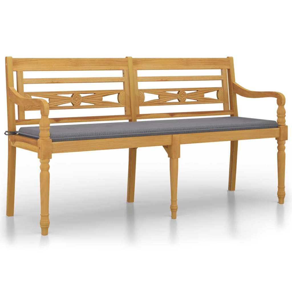 Batavia-Bank mit Grauem Kissen 150 cm Massivholz Teak - Pazzar.ch