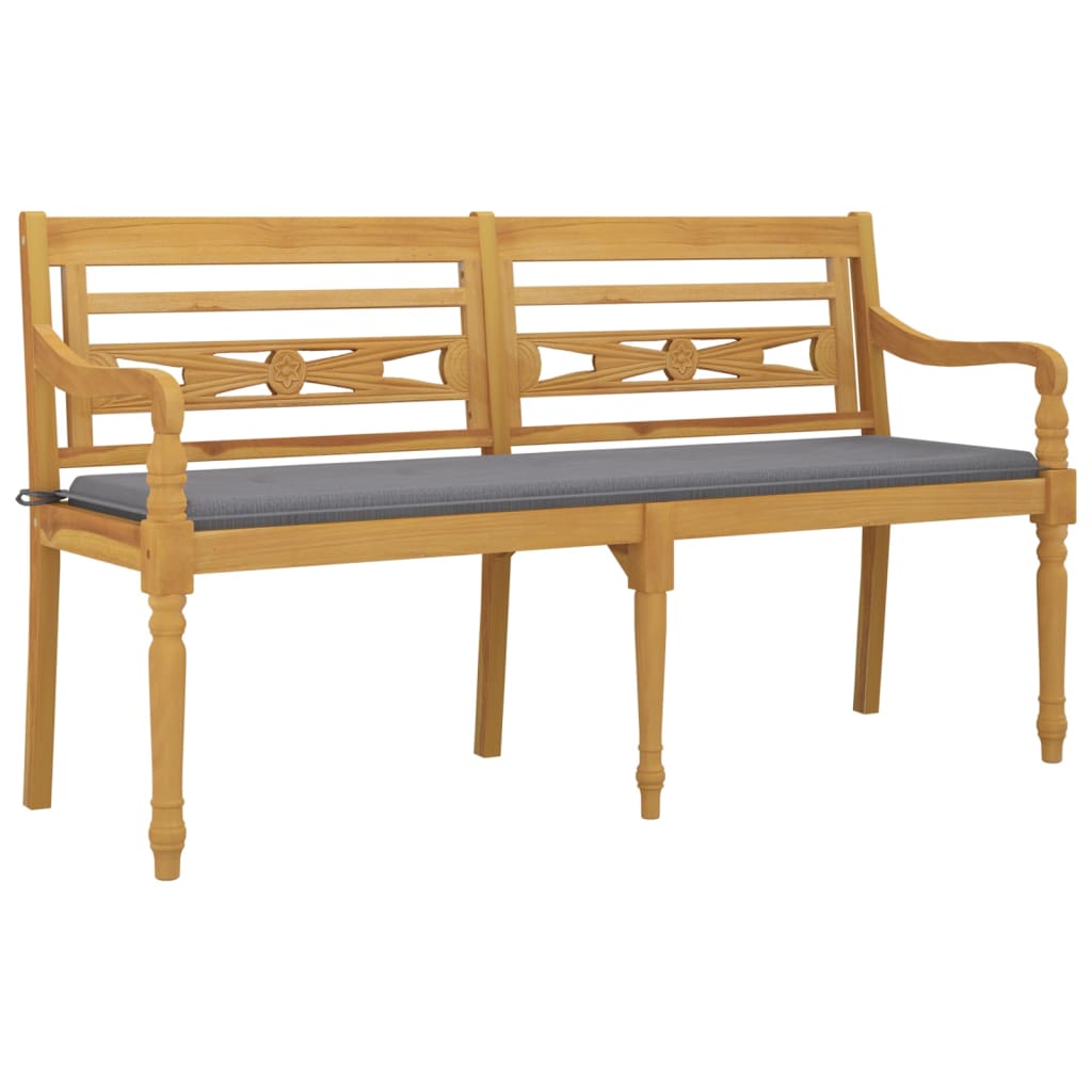 Batavia-Bank mit Grauem Kissen 150 cm Massivholz Teak - Pazzar.ch