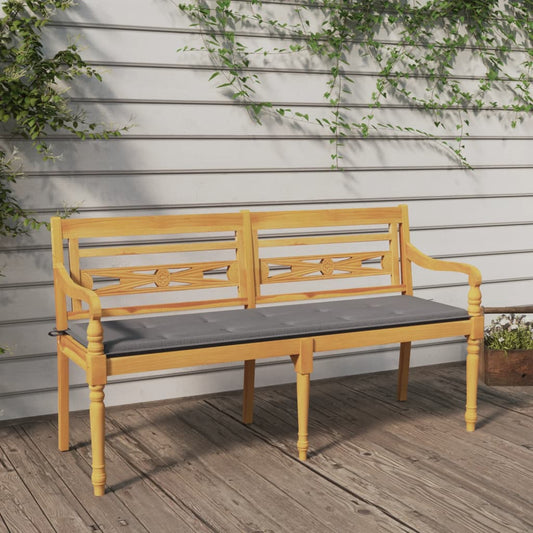 Batavia-Bank mit Grauem Kissen 150 cm Massivholz Teak - Pazzar.ch