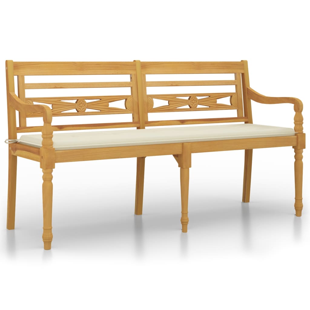 Batavia-Bank mit Creme Kissen 150 cm Massivholz Teak - Pazzar.ch