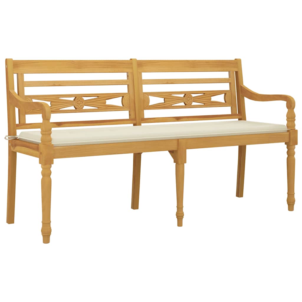 Batavia-Bank mit Creme Kissen 150 cm Massivholz Teak - Pazzar.ch