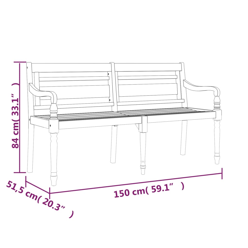 Batavia-Bank mit Creme Kissen 150 cm Massivholz Teak - Pazzar.ch