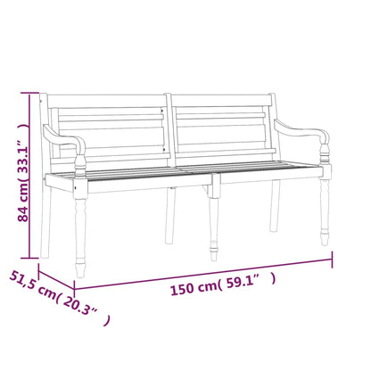 Batavia-Bank mit Creme Kissen 150 cm Massivholz Teak - Pazzar.ch