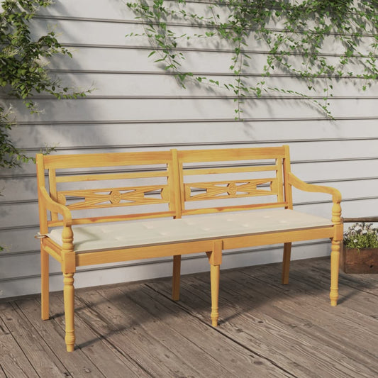 Batavia-Bank mit Creme Kissen 150 cm Massivholz Teak - Pazzar.ch