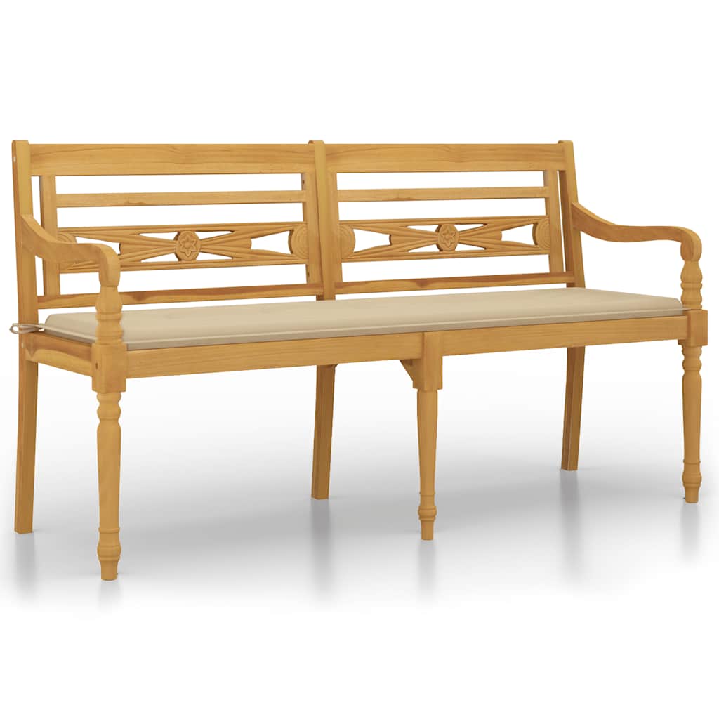 Batavia-Bank mit Beigem Kissen 150 cm Massivholz Teak - Pazzar.ch