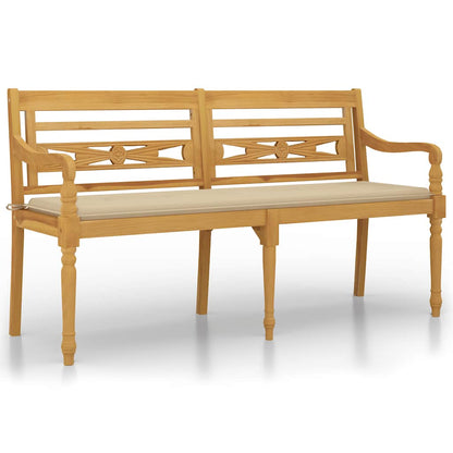 Batavia-Bank mit Beigem Kissen 150 cm Massivholz Teak - Pazzar.ch