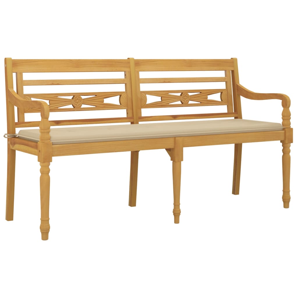 Batavia-Bank mit Beigem Kissen 150 cm Massivholz Teak - Pazzar.ch
