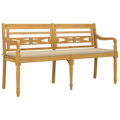 Batavia-Bank mit Beigem Kissen 150 cm Massivholz Teak - Pazzar.ch