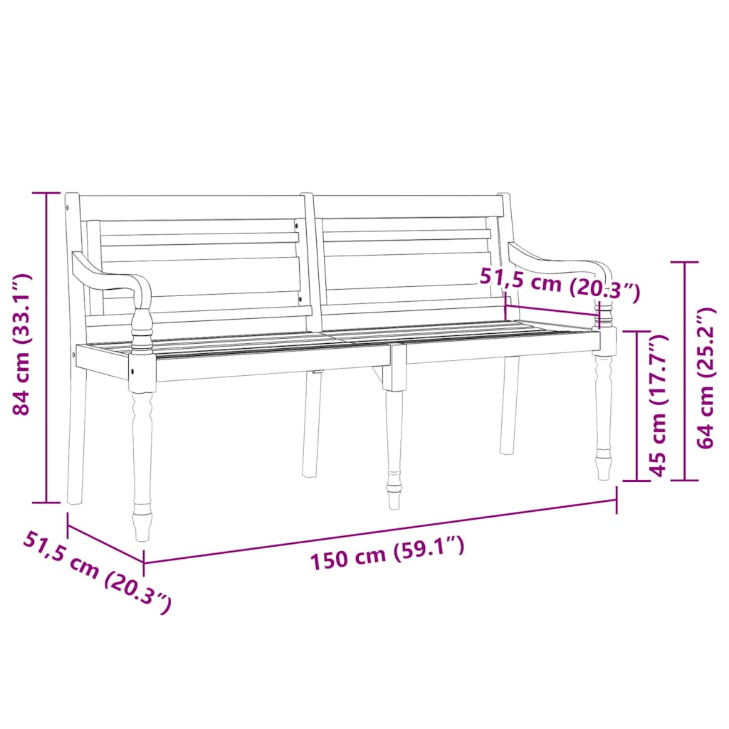 Batavia-Bank mit Beigem Kissen 150 cm Massivholz Teak - Pazzar.ch