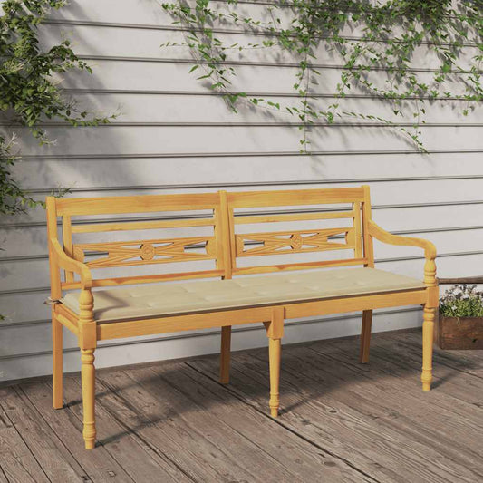 Batavia-Bank mit Beigem Kissen 150 cm Massivholz Teak - Pazzar.ch