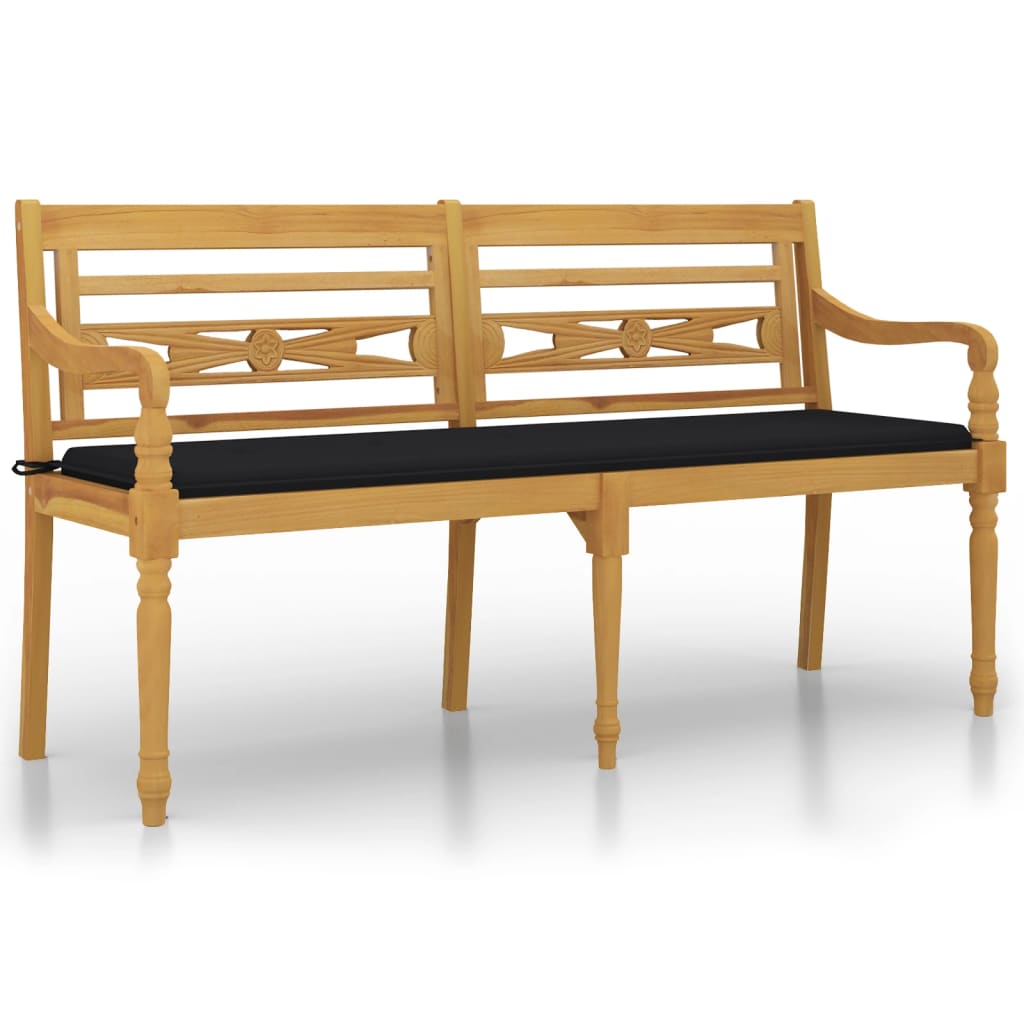 Batavia-Bank mit Schwarzem Kissen 150 cm Massivholz Teak - Pazzar.ch