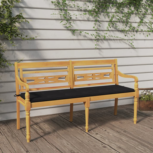 Batavia-Bank mit Schwarzem Kissen 150 cm Massivholz Teak - Pazzar.ch